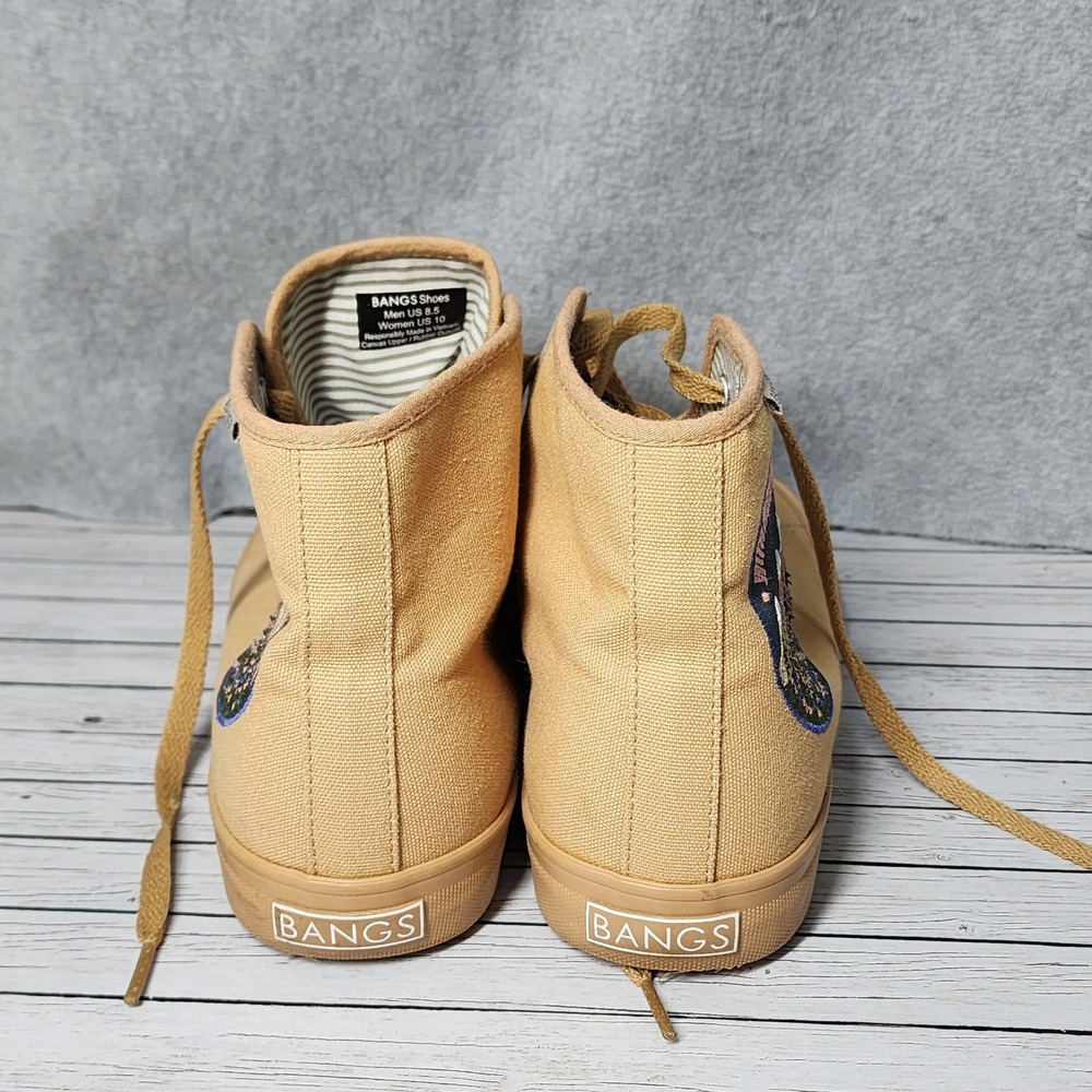 BANGS Shoes Mens Size 8 Womens 10 Tan Canvas High‎ Top Patch Wildflowers Hiking - Picture 5 of 9